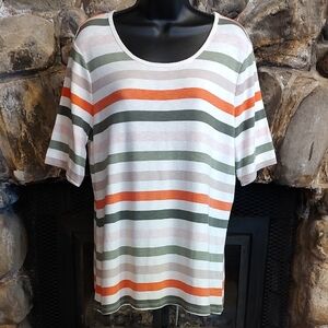 Time and Tru Multicolor Striped Short Sleeve Tee